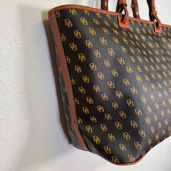Dooney & Bourke Guetta Large Tote Bag Brown Tan Trim Leather DB Logo Monogram - Picture 9 of 15